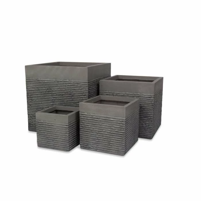 H50cm Extra Large Light Grey Fibrecotta Brick Design Cube Planter - By Primrose™ 6 H50cm Extra Large Light Grey Fibrecotta Brick Design Cube Planter - By Primrose™ - Image 4
