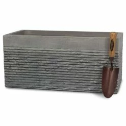 60cm Medium Light Grey Fibrecotta Brick Design Trough Planter - By Primrose™ -Plants outlet store PP4507M rollover image 2046