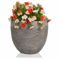 H30cm Medium Light Grey Fibrecotta Brick Design Egg-Shaped Planter - By Primrose -Plants outlet store PP4508M add image 2 9fe2