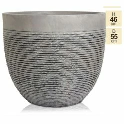 H46cm Extra Large Light Grey Fibrecotta Brick Design Egg-Shaped Planter - By Primrose™ -Plants outlet store PP4508X 27ac
