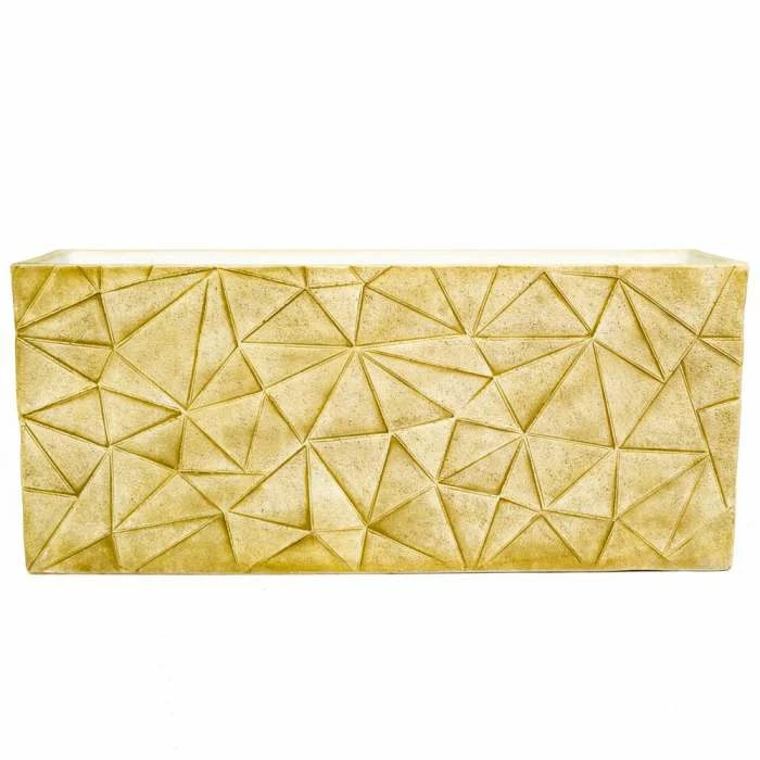 90cm Polystone Embossed Geometric Sandy Brown Trough Planter - By Primrose™ 4 90cm Polystone Embossed Geometric Sandy Brown Trough Planter - By Primrose™ - Image 2