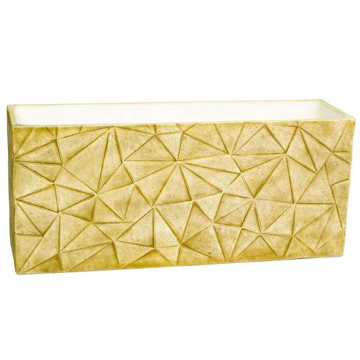 90cm Polystone Embossed Geometric Sandy Brown Trough Planter - By Primrose™ 5 90cm Polystone Embossed Geometric Sandy Brown Trough Planter - By Primrose™ - Image 3