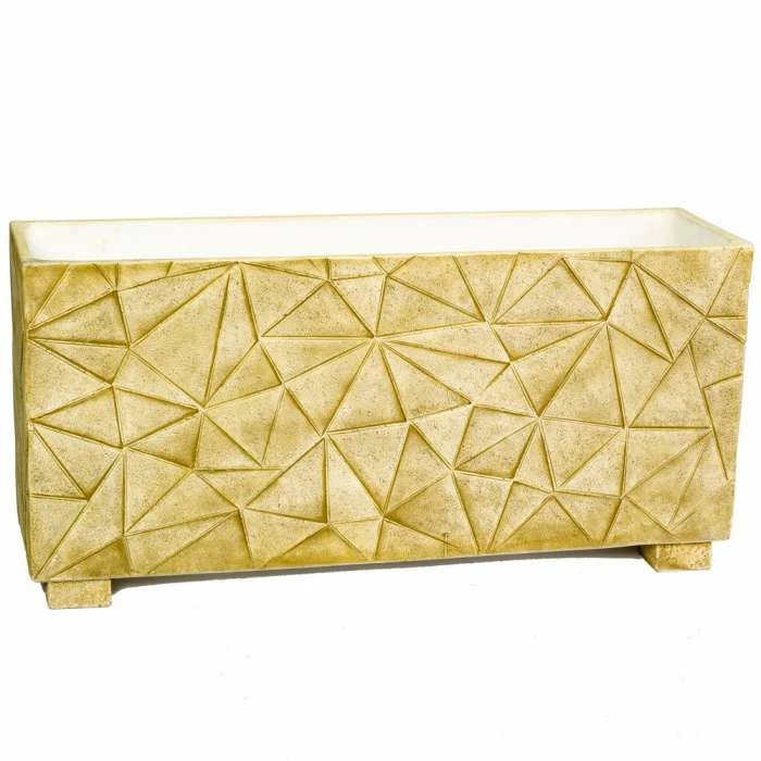 90cm Polystone Embossed Geometric Sandy Brown Trough Planter - By Primrose™ 3 90cm Polystone Embossed Geometric Sandy Brown Trough Planter - By Primrose™