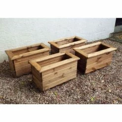 Charles Taylor Wooden Garden Set Of 4 57cm X 31.5cm Trough Planters -Plants outlet store PP6095 add image 1 3805