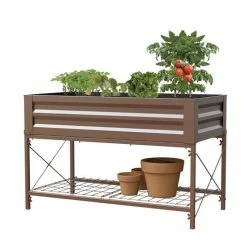 Brown Stand Up Metal Raised Garden Planter With Liner