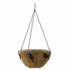 Black 36cm Perching Birds Hanging Basket With Coco Liner Twin Pack