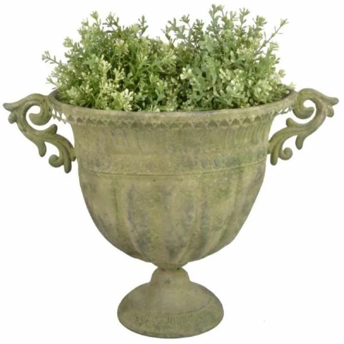 46cm Aged Metal Large Green Urn Oval Planter 3 46cm Aged Metal Large Green Urn Oval Planter
