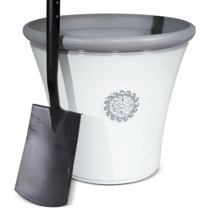 56cm Tuscan Round Planter In White With Grey 5 56cm Tuscan Round Planter In White With Grey - Image 3