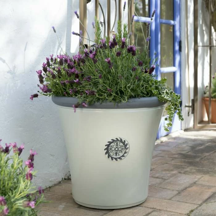 56cm Tuscan Round Planter In White With Grey 3 56cm Tuscan Round Planter In White With Grey