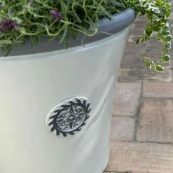 56cm Tuscan Round Planter In White With Grey 14 56cm Tuscan Round Planter In White With Grey -Plants outlet store PP7854 rollover image 8135