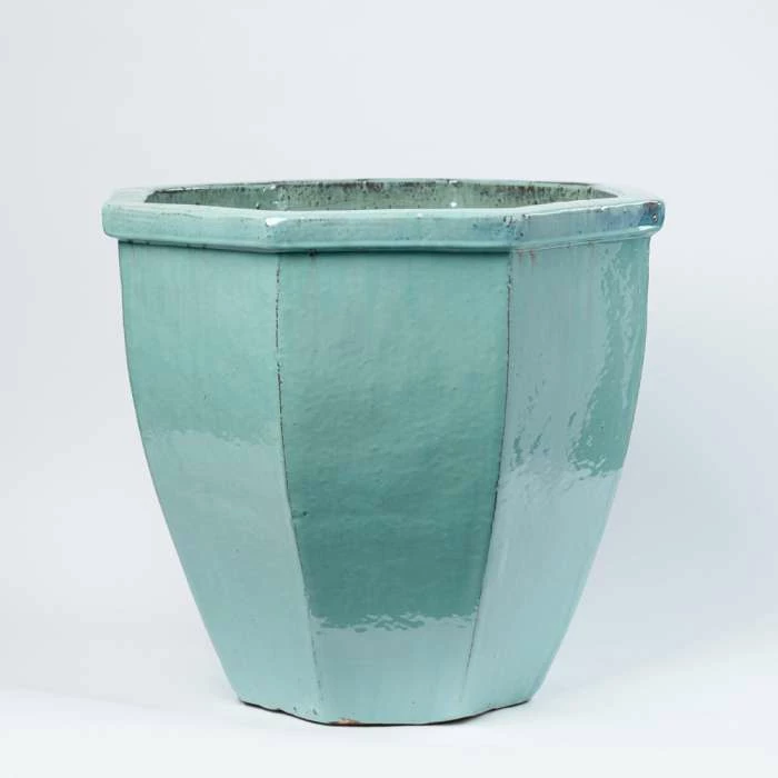 40cm Glazed Jade Ceramic Octagon Planter - Small 3 40cm Glazed Jade Ceramic Octagon Planter - Small