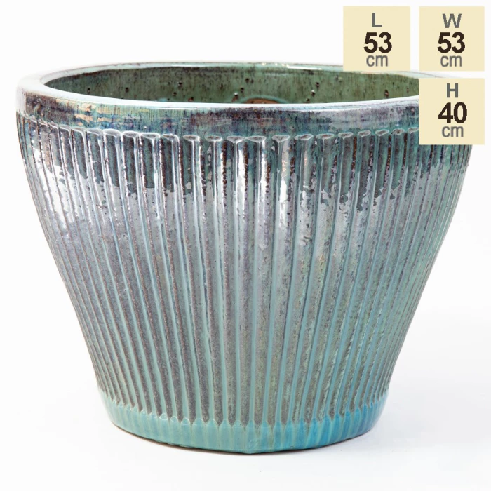 40cm Linear Jade Glazed Ceramic Bowl Planter - Large 8 40cm Linear Jade Glazed Ceramic Bowl Planter - Large - Image 6