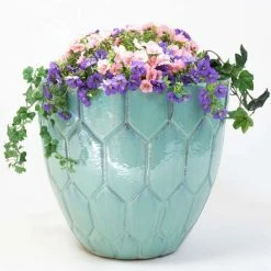 50cm Tile Effect Glazed Blue Ceramic Bowl Planter - Large -Plants outlet store PP7970 add image 2 6bfc