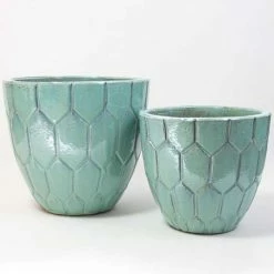 50cm Tile Effect Glazed Blue Ceramic Bowl Planter - Large -Plants outlet store PP7970 add image 4 0473