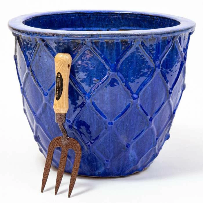 33cm Estella Glazed Dark Blue Ceramic Round Planter - Small 4 33cm Estella Glazed Dark Blue Ceramic Round Planter - Small - Image 2