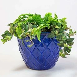 40cm Estella Glazed Dark Blue Ceramic Round Planter - Large -Plants outlet store PP7980 add image 2 8e05