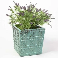 50cm Thales Glazed Blue Geometric Pattern Cube Planter - Large -Plants outlet store PP7987 add image 2 862c