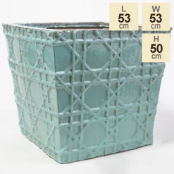 50cm Thales Glazed Blue Geometric Pattern Cube Planter - Large -Plants outlet store PP7987 main image 0303