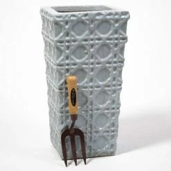 50cm Thales Glazed Grey Ceramic Geometric Pattern Tall Planter - Small -Plants outlet store PP7988 add image 1 d9af