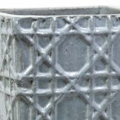 50cm Thales Glazed Grey Ceramic Geometric Pattern Tall Planter - Small -Plants outlet store PP7988 add image 2 eb68
