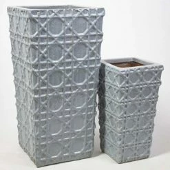 50cm Thales Glazed Grey Ceramic Geometric Pattern Tall Planter - Small -Plants outlet store PP7988 add image 3 a3d8