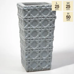 50cm Thales Glazed Grey Ceramic Geometric Pattern Tall Planter - Small -Plants outlet store PP7988 main image 0fe8