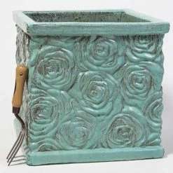 42cm Glazed Blue Ceramic Rose Patterned Cube Planter - Large 10 42cm Glazed Blue Ceramic Rose Patterned Cube Planter - Large -Plants outlet store PP7991 add image 1 6cf0