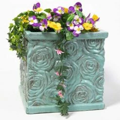 42cm Glazed Blue Ceramic Rose Patterned Cube Planter - Large 11 42cm Glazed Blue Ceramic Rose Patterned Cube Planter - Large -Plants outlet store PP7991 add image 2 a1ff