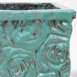 42cm Glazed Blue Ceramic Rose Patterned Cube Planter - Large 12 42cm Glazed Blue Ceramic Rose Patterned Cube Planter - Large -Plants outlet store PP7991 add image 3 b32c