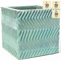 30cm Glazed Blue Ceramic Zig Zag Pattern Cube Planter - Small -Plants outlet store PP7992 main image 44f5