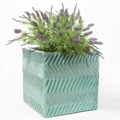 42cm Glazed Blue Ceramic Zig Zag Pattern Cube Planter - Large -Plants outlet store PP7993 add image 2 b21c