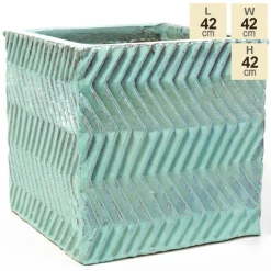 42cm Glazed Blue Ceramic Zig Zag Pattern Cube Planter - Large -Plants outlet store PP7993 main image d546