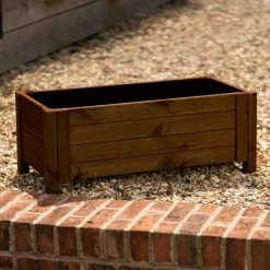 80cm Brown Wooden Trough Patio Planter -Plants outlet store PP8010 rollover image 8fbf