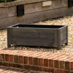 80cm Grey Wooden Trough Patio Planter -Plants outlet store PP8011 rollover image 10a8
