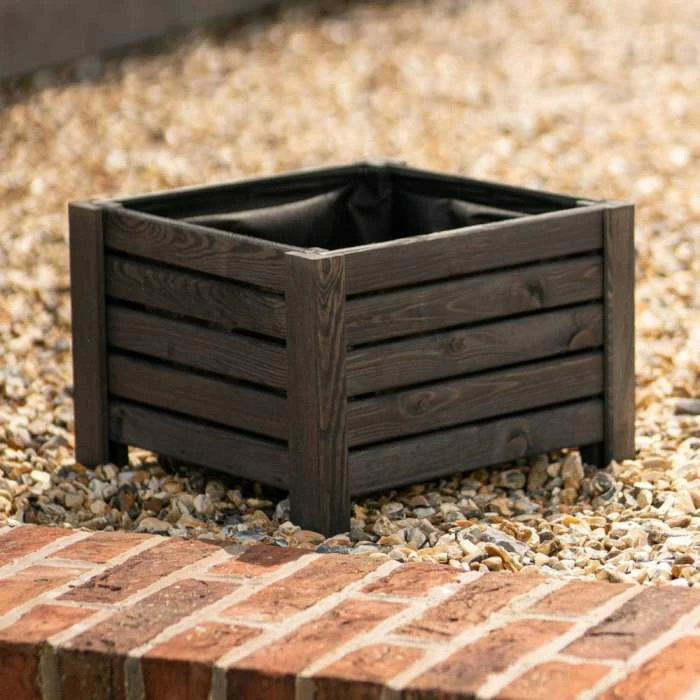 38cm Grey Wooden Cube Patio Planter 4 38cm Grey Wooden Cube Patio Planter - Image 2