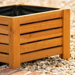 38cm Natural Wooden Cube Patio Planter -Plants outlet store PP8015 add image 2 79ca