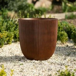 45cm Round Ridged Planter In Brown -Plants outlet store PP86BRNM 2 f864