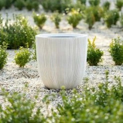45cm Round Ridged Planter In White 10 45cm Round Ridged Planter In White -Plants outlet store PP86WHTM 2 2c08