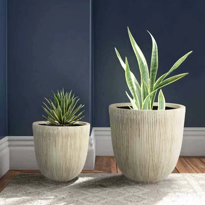 38cm Round Ridged Planter In White 3 38cm Round Ridged Planter In White