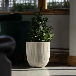38cm Round Ridged Planter In White 7 38cm Round Ridged Planter In White -Plants outlet store PP86WHTS 5686