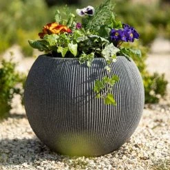 30cm Bowl Ridged Planter In Grey -Plants outlet store PP87GRYS 1 a40a