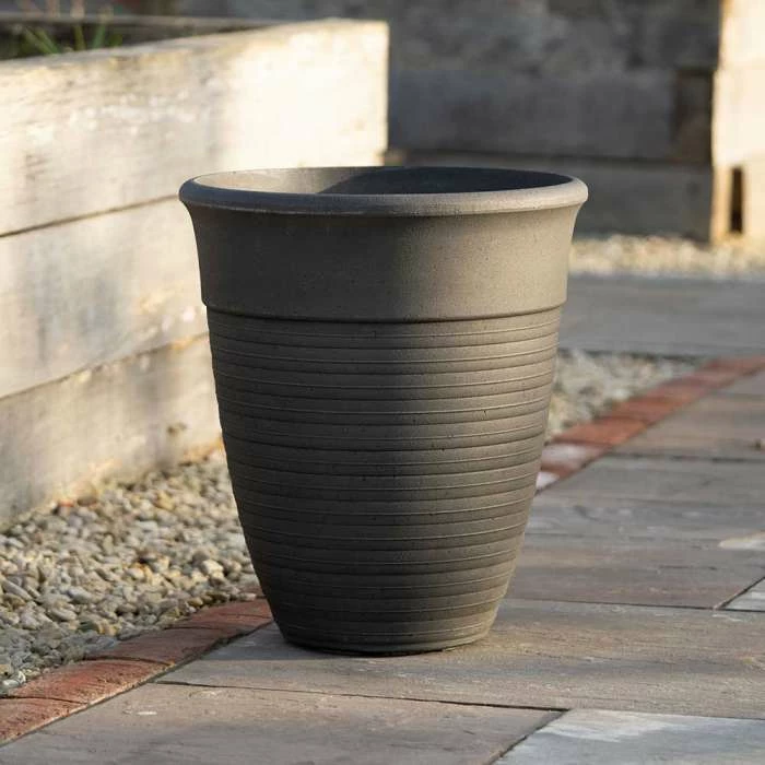 49cm Tall Round Planter In Grey 3 49cm Tall Round Planter In Grey