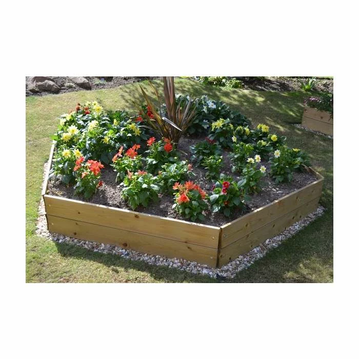Wooden Timber Raised Pentagon Grow Bed Single Tier - D240cm (H15cm) 3 Wooden Timber Raised Pentagon Grow Bed Single Tier - D240cm (H15cm)