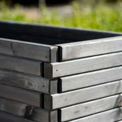 1.4m Pine Wood Raised Trough Planter In Grey