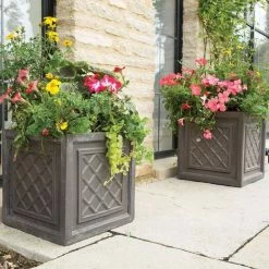 38cm Grey Embossed Square Planter