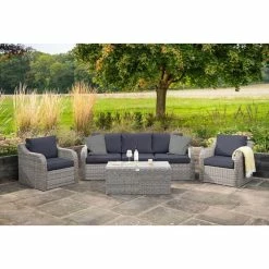 'Peony' Luxury Rattan 5 Seater Modular Garden Sofa Set With Coffee Table In Pebble By Primrose Living -Plants outlet store PRI1538 PrimroseOutdoorFurniture 298 0107