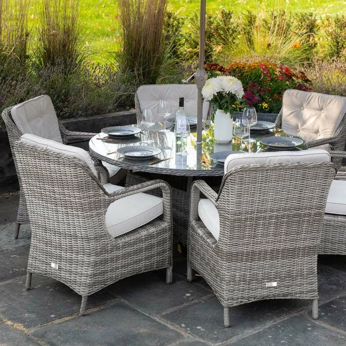 Luxury 6 Seater Circular Garden Dining Set In Stone Rattan By Primrose Living 4 Luxury 6 Seater Circular Garden Dining Set In Stone Rattan By Primrose Living - Image 2