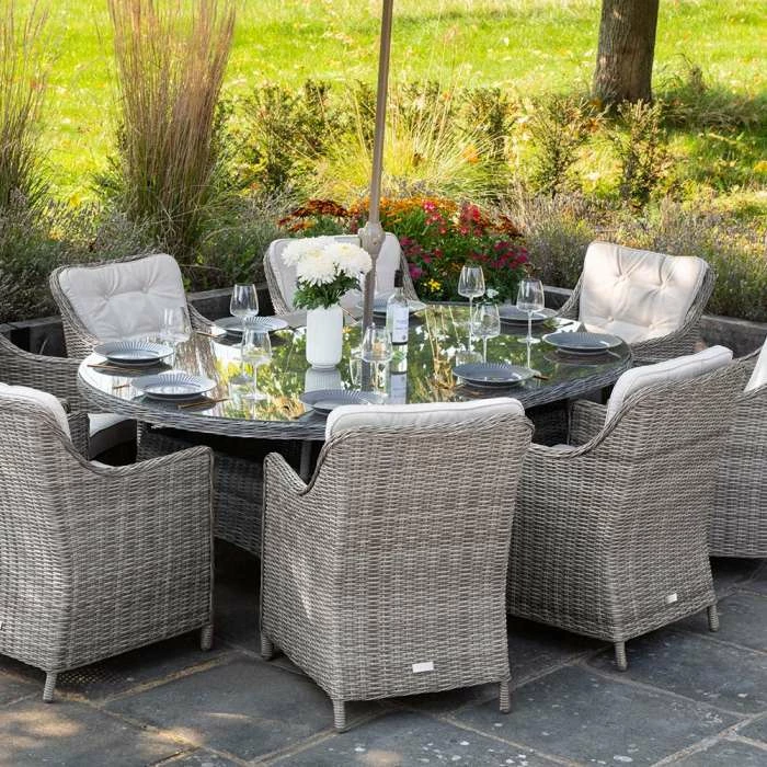 Luxury 8 Seater Oval Garden Dining Set In Stone Rattan By Primrose Living 4 Luxury 8 Seater Oval Garden Dining Set In Stone Rattan By Primrose Living - Image 2