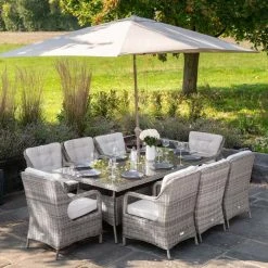 Luxury 8 Seater Rectangular Garden Dining Set In Stone Rattan By Primrose Living