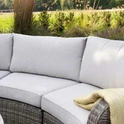 'Peony' Luxury Rattan 5 Seater Modular Garden Sofa Set With Coffee Table And Footstools In Stone By Primrose Living -Plants outlet store Stone FU102248 1 SofaClose e0f8